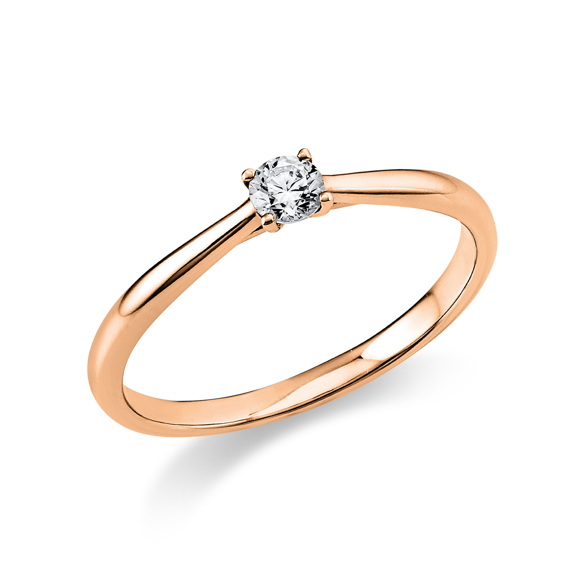 Solitaire Ring 4er-Krappe 18kt Rotgold mit 0,15ct Diamanten