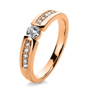 Solitaire Ring mit Seitenbesatz 14kt Rotgold poliert mit 0,35ct Diamanten