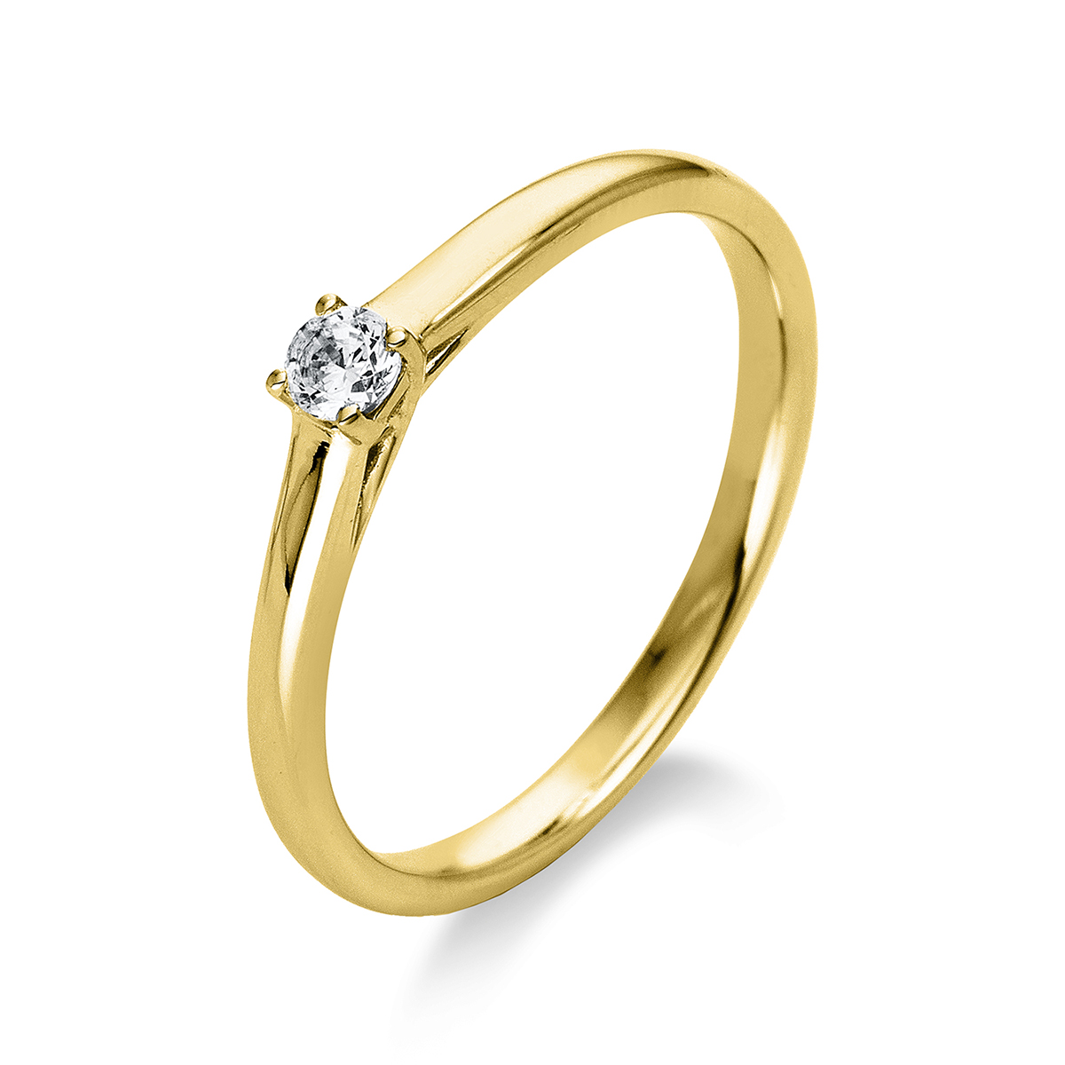 Solitaire Ring 4er-Krappe 18kt Gelbgold mit 0,10ct Diamanten