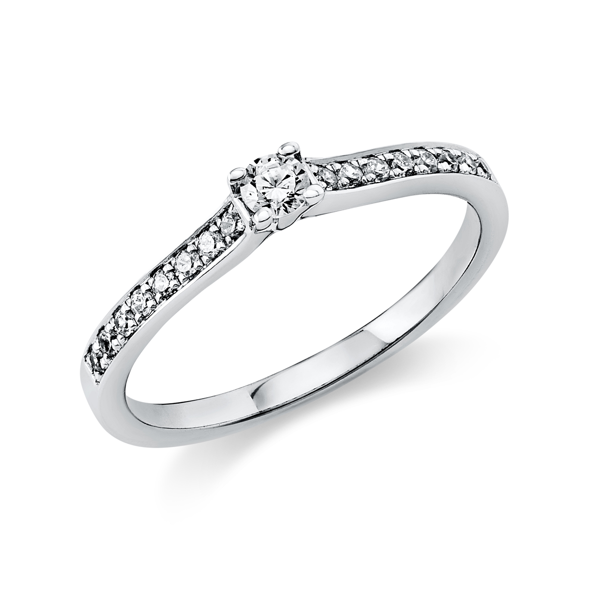 Solitaire Ring mit Seitenbesatz4er-Krappe 950PL Platin mit 0,22ct Diamanten