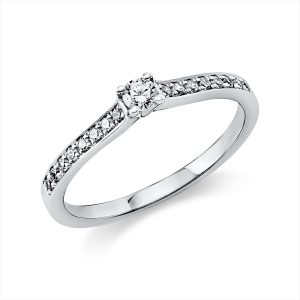 Solitaire Ring mit Seitenbesatz4er-Krappe 950PL Platin mit 0,22ct Diamanten