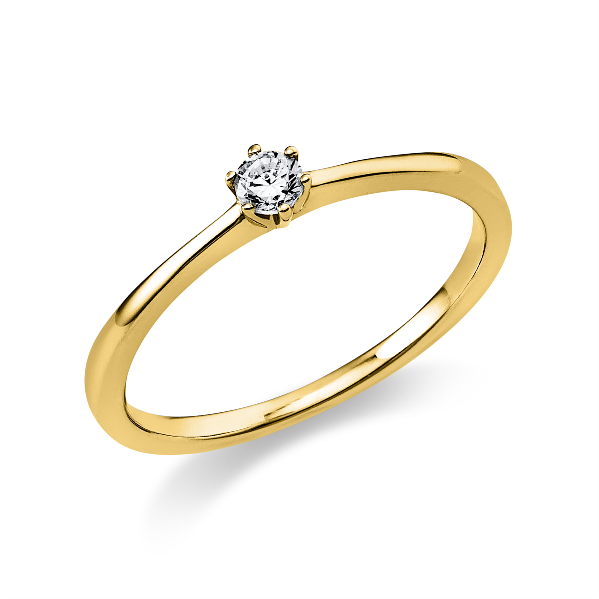 Solitaire Ring 6er-Krappe 14kt Gelbgold mit 0,10ct Diamanten