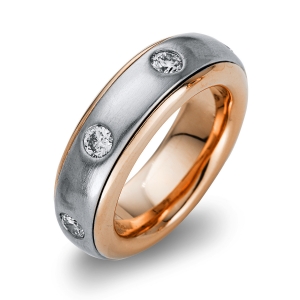 Drehring  18kt Rotgold / Weißgold mattiert + poliert mit 1,18ct Diamanten