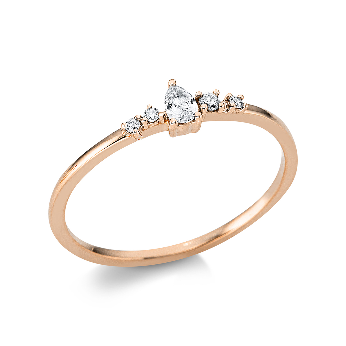 Solitaire Ring mit Seitenbesatz 18kt Rotgold mit 0,11ct Diamanten