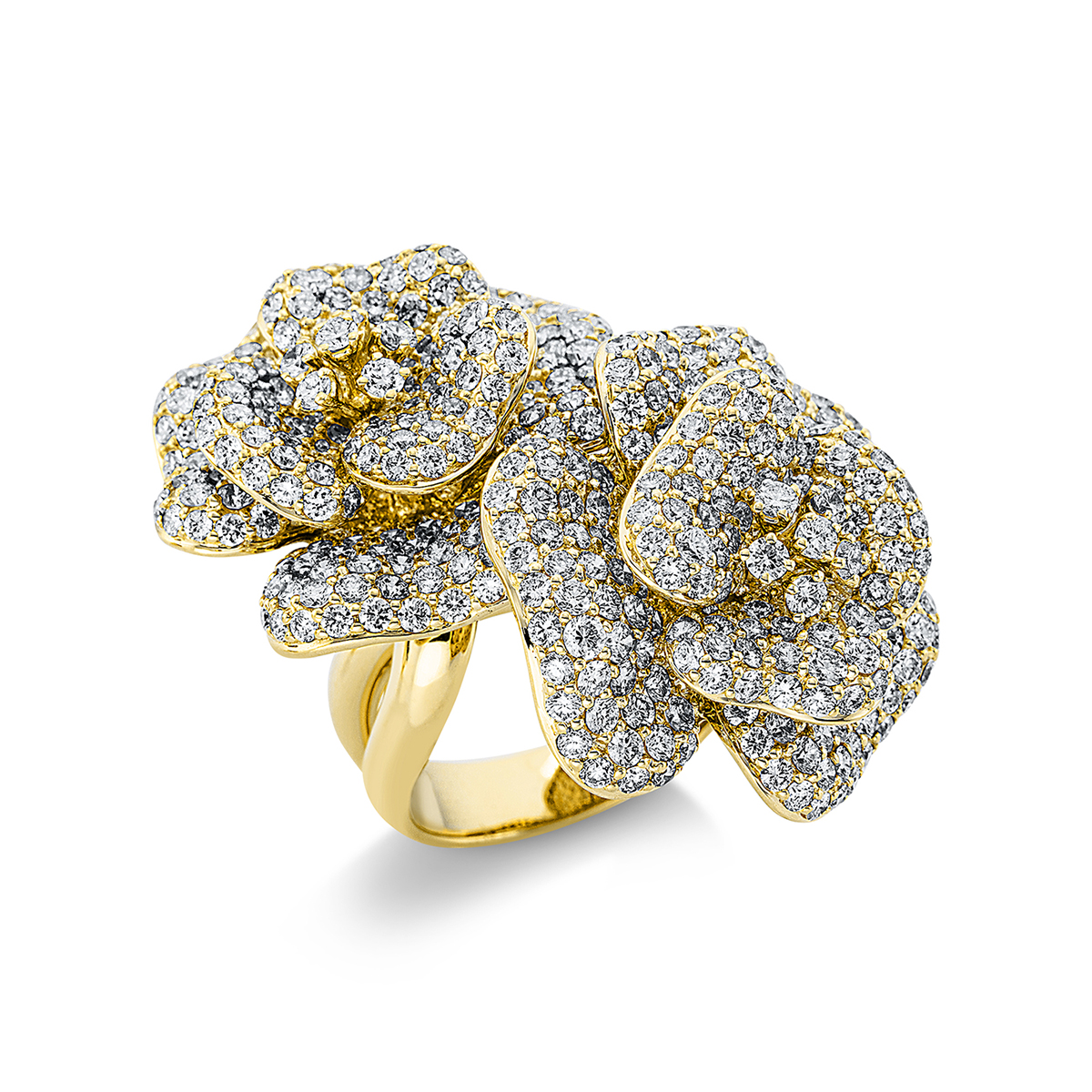 Ring  18kt Gelbgold  Blume mit 9,39ct Diamanten