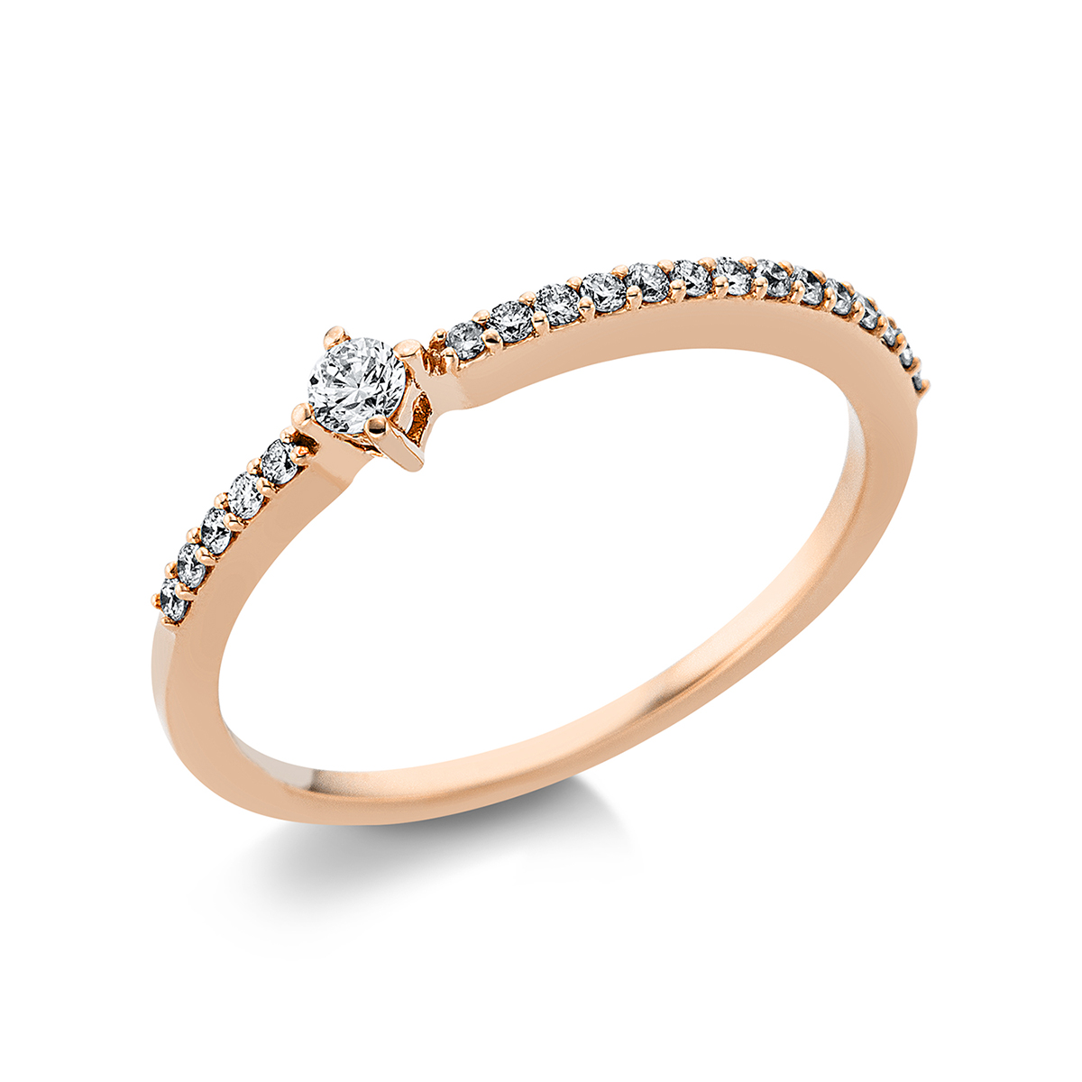 Solitaire Ring mit Seitenbesatz 18kt Rotgold mit 0,18ct Diamanten