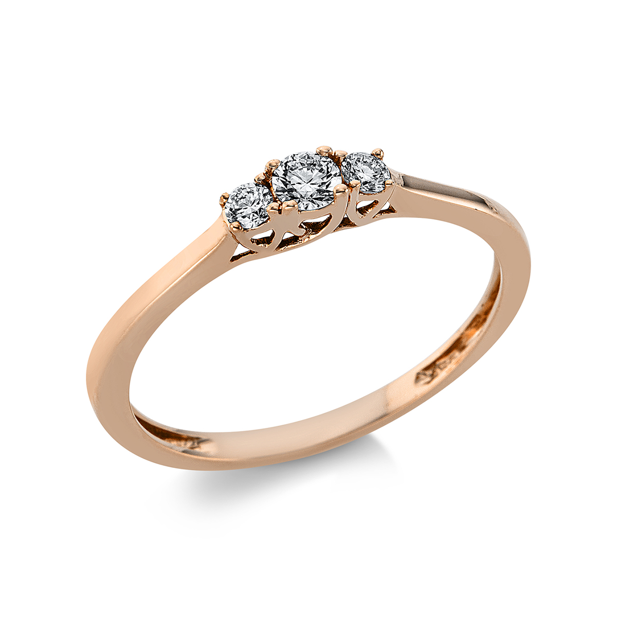 Solitaire Ring mit Seitenbesatz4er-Krappe 18kt Rotgold mit 0,18ct Diamanten
