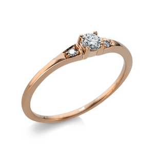 Solitaire Ring mit Seitenbesatz 18kt Rotgold mit 0,18ct Diamanten