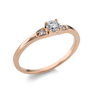 Solitaire Ring mit Seitenbesatz4er-Krappe 18kt Rotgold mit 0,26ct Diamanten