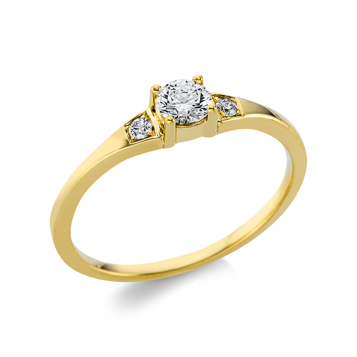 Solitaire Ring mit Seitenbesatz4er-Krappe 18kt Gelbgold mit 0,28ct Diamanten