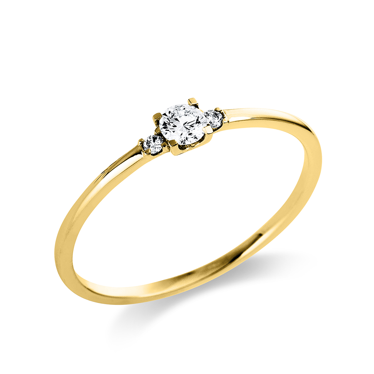 Solitaire Ring mit Seitenbesatz4er-Krappe 14kt Gelbgold mit 0,14ct Diamanten