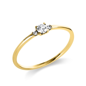 Solitaire Ring mit Seitenbesatz4er-Krappe 14kt Gelbgold mit 0,14ct Diamanten