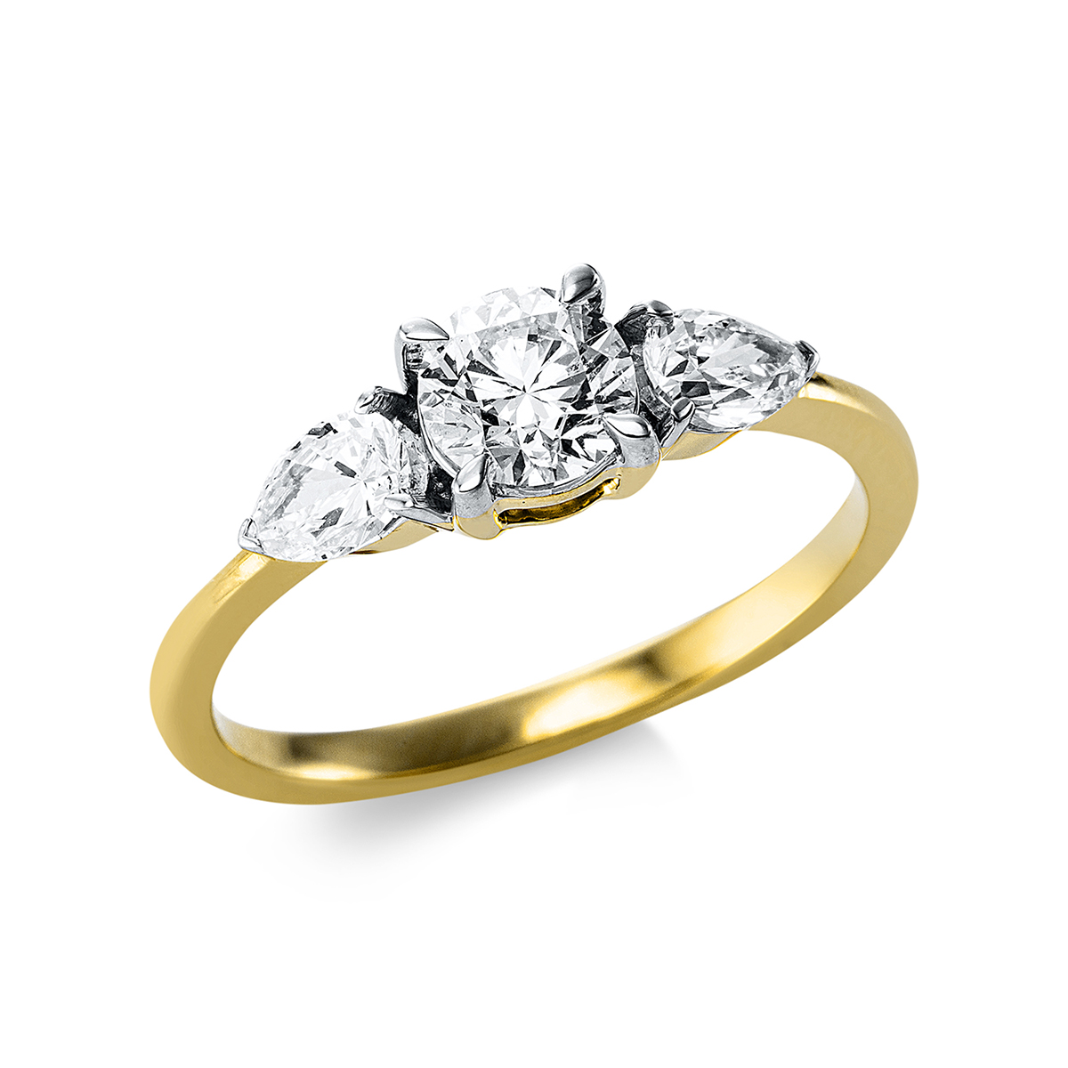 Solitaire Ring mit Seitenbesatz4er-Krappe 18kt Gelbgold mit 1,00ct Diamanten