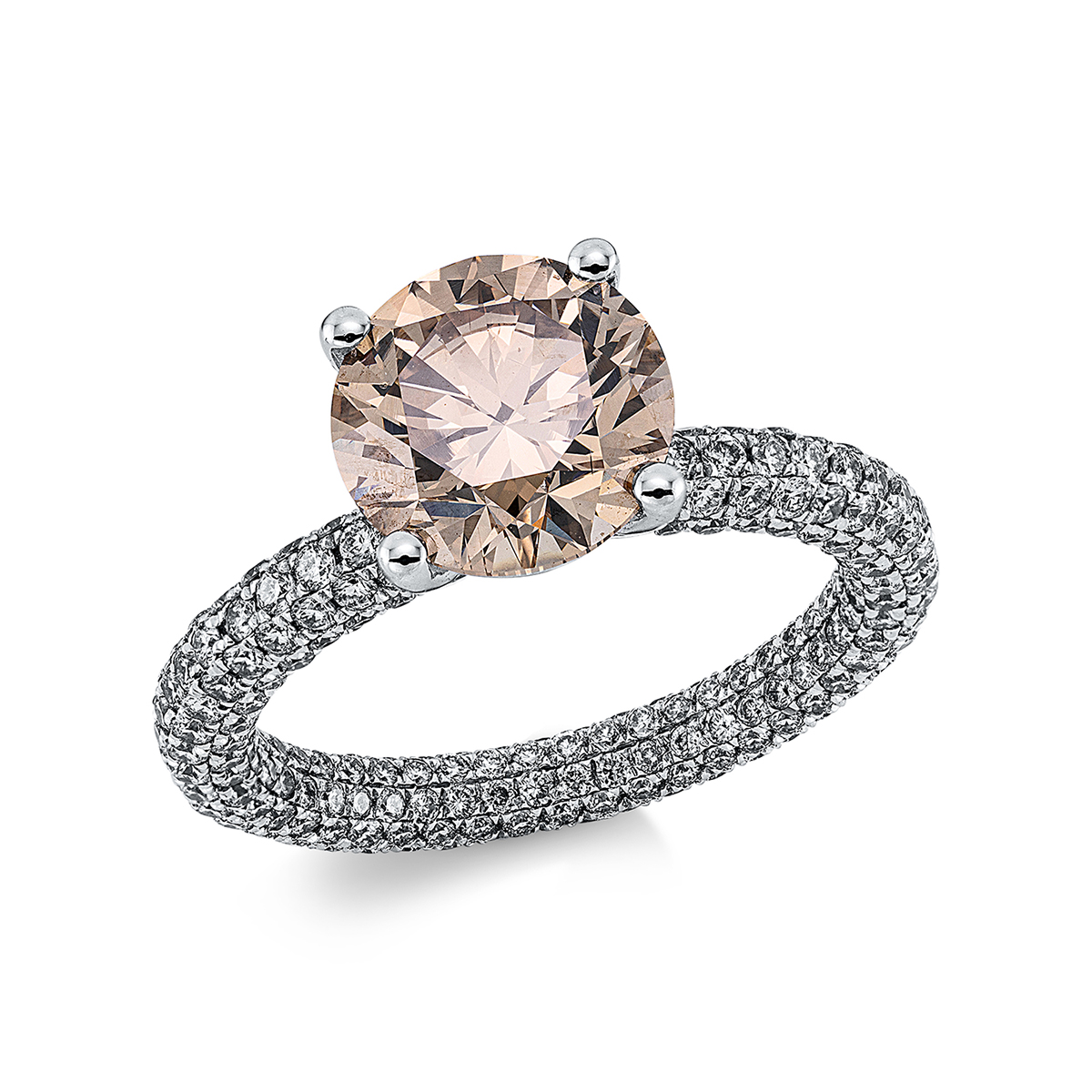 Solitaire Ring mit Seitenbesatz4er-Krappe 18kt Weißgold GIA2215427118 mit 5,23ct Diamanten