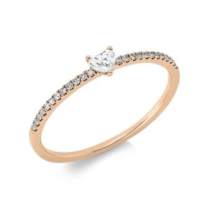 Solitaire Ring mit Seitenbesatz3er-Krappe 18kt Gelbgold  Herz mit 0,20ct Diamanten