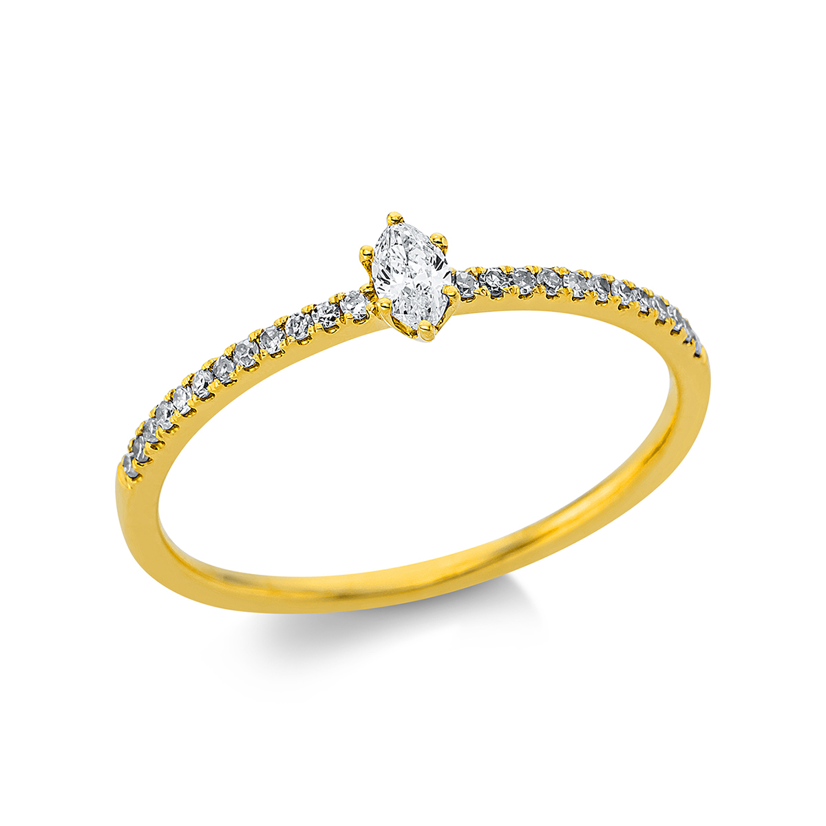 Solitaire Ring mit Seitenbesatz 18kt Gelbgold mit 0,16ct Diamanten