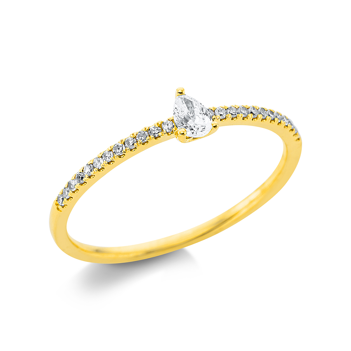 Solitaire Ring mit Seitenbesatz 18kt Gelbgold mit 0,19ct Diamanten