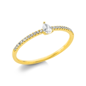 Solitaire Ring mit Seitenbesatz 18kt Gelbgold mit 0,19ct Diamanten