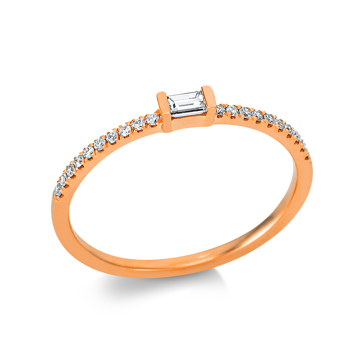 Solitaire Ring mit Seitenbesatz 18kt Rotgold mit 0,17ct Diamanten