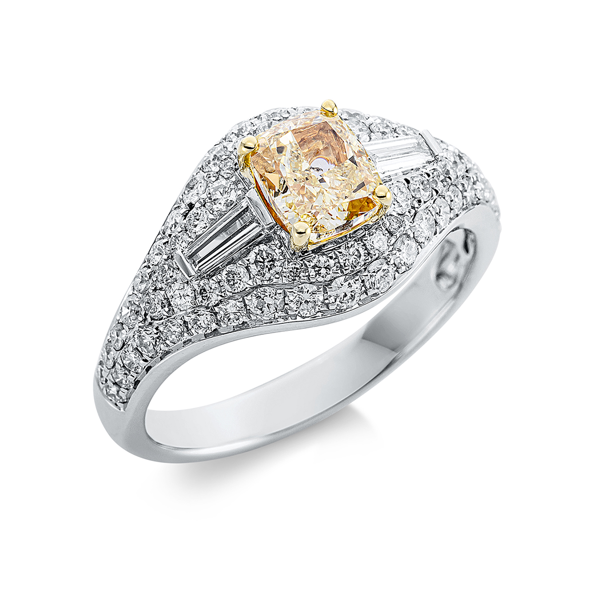 Ring 4er-Krappe 18kt Weißgold / Gelbgold GIA5383509436 mit 1,84ct Diamanten