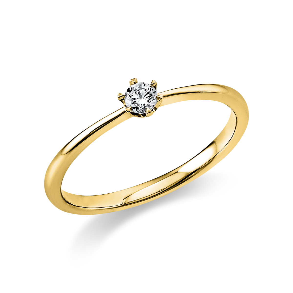 Solitaire Ring 6er-Krappe 14kt Gelbgold mit 0,10ct Diamanten