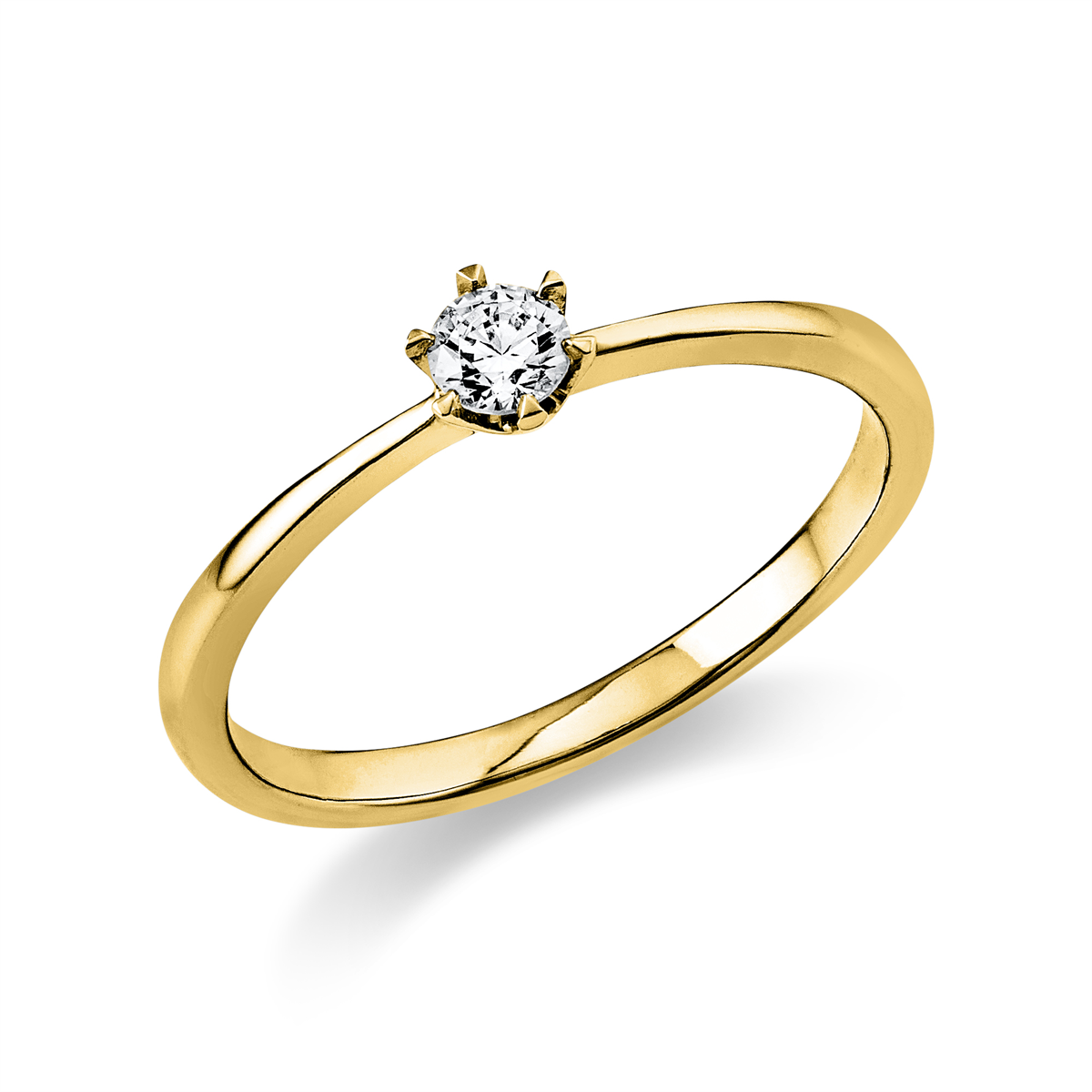 Solitaire Ring 6er-Krappe 14kt Gelbgold mit 0,15ct Diamanten