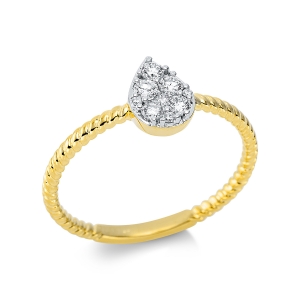 Ring  18kt Gelbgold teils rhodinier Tropfen mit 0,22ct Diamanten