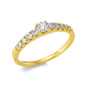 Solitaire Ring mit Seitenbesatz4er-Krappe 18kt Gelbgold mit 0,44ct Diamanten