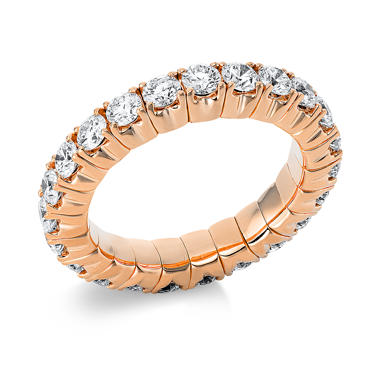 Infinity Memoire Ring 4er-Krappe 18kt Rotgold Flex-Band, variabel mit 2,16ct Diamanten