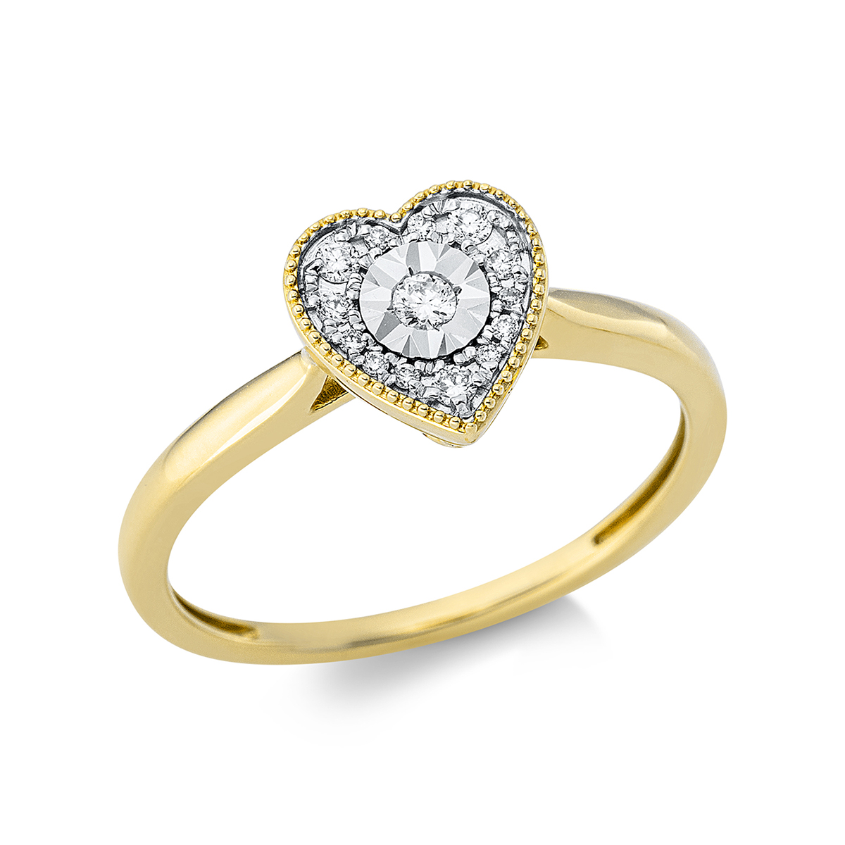 Ring  18kt Gelbgold / Weißgold  Herz mit 0,14ct Diamanten