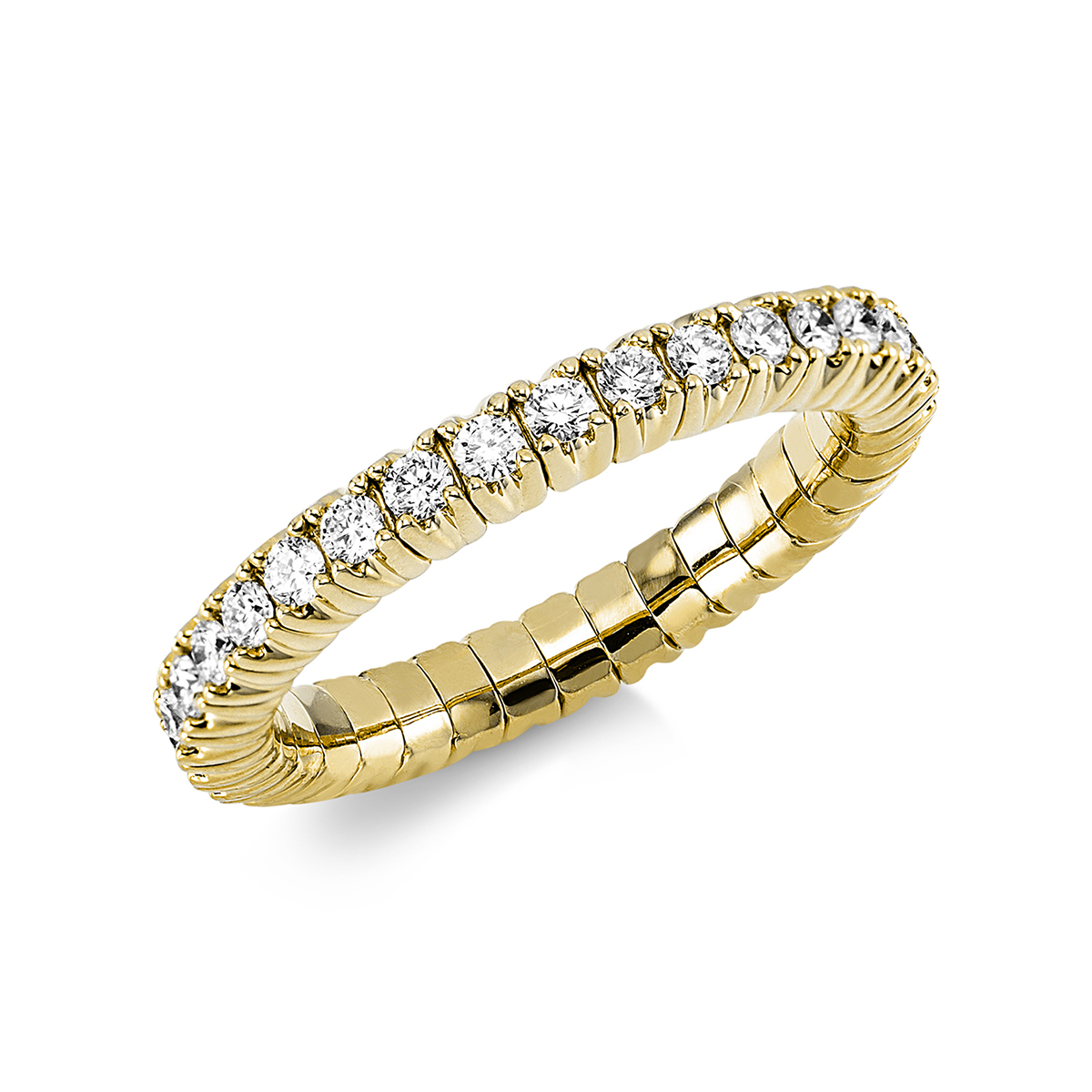 Infinity Memoire Ring 4er-Krappe 18kt Gelbgold Flex-Band, variabel mit 0,84ct Diamanten