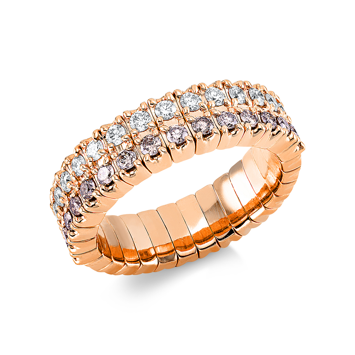 Pavé Ring 4er-Krappe 18kt Rotgold Flex-Band, variabel mit 0,79ct Diamanten