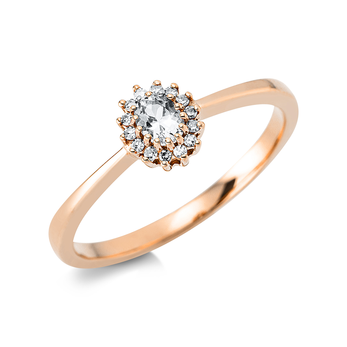 Fashion Farbstein Ring  4er-Krappe 18kt Rotgold 