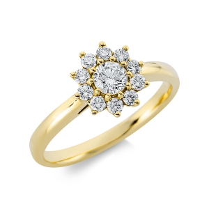 Solitaire Ring mit Seitenbesatz 18kt Gelbgold mit 0,51ct Diamanten