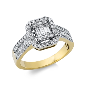 Ring  18kt Gelbgold Fassung rhodiniert mit 0,76ct Diamanten