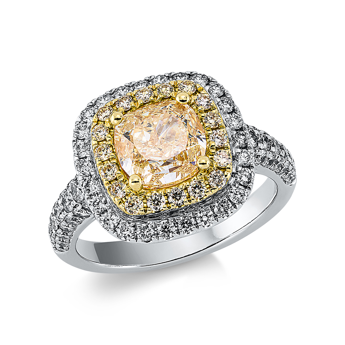 Ring 4er-Krappe 18kt Weißgold / Gelbgold GIA 1437175960 mit 3,11ct Diamanten