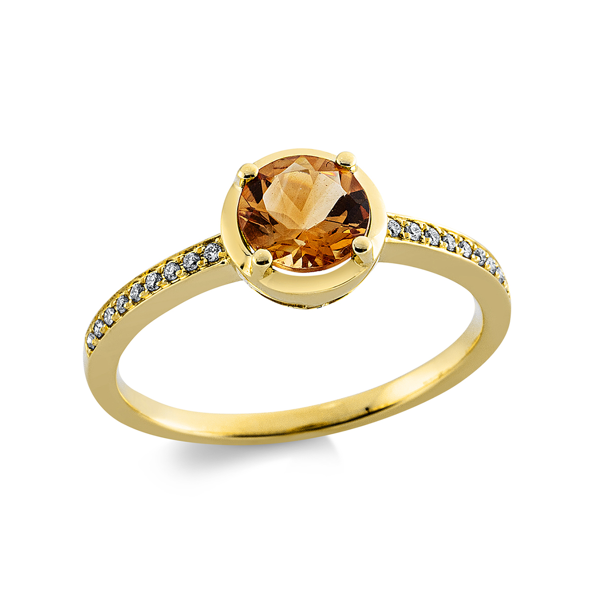 Fashion Farbstein Ring  4er-Krappe 18kt Gelbgold 