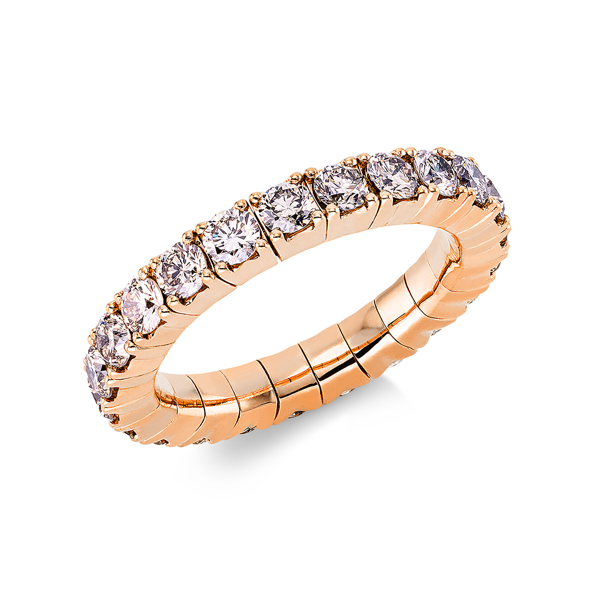 Infinity Memoire Ring 4er-Krappe 18kt Rotgold Flex-Band, variabel mit 2,14ct Diamanten