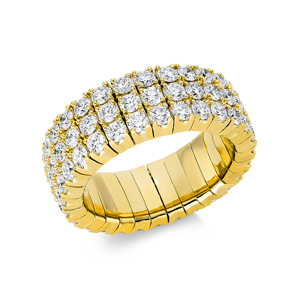 Infinity Memoire Ring 4er-Krappe 18kt Gelbgold Flex-Band, variabel mit 4,10ct Diamanten