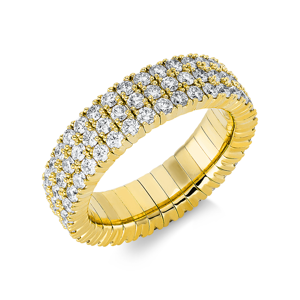 Infinity Memoire Ring 4er-Krappe 18kt Gelbgold Flex-Band, variabel mit 2,71ct Diamanten