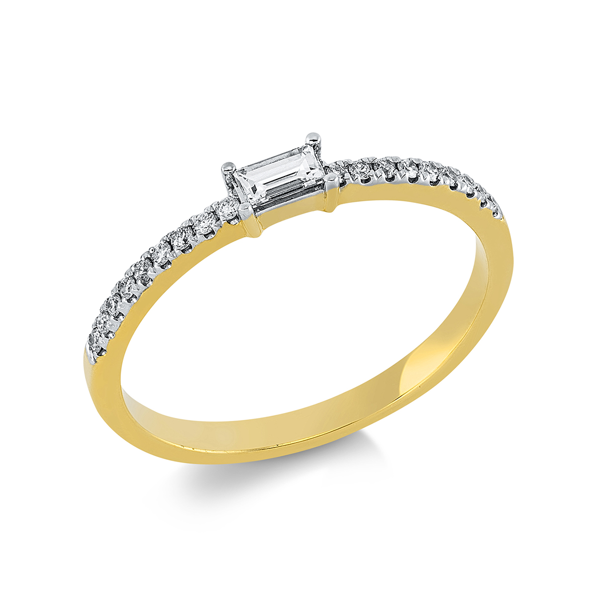 Solitaire Ring mit Seitenbesatz 18kt Gelbgold mit 0,20ct Diamanten