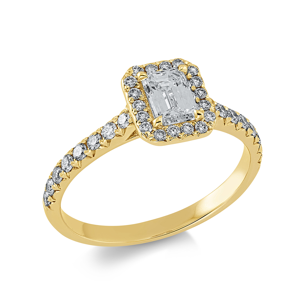 Solitaire Ring mit Seitenbesatz4er-Krappe 18kt Gelbgold mit 0,92ct Diamanten