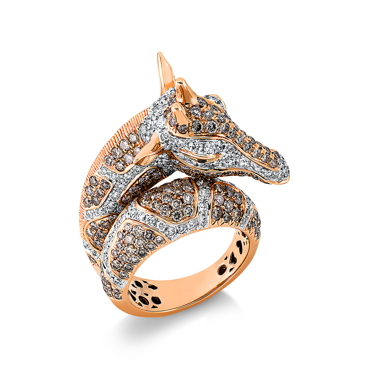 Ring  18kt Rotgold Fassung rhodiniert Giraffe mit 4,03ct Diamanten