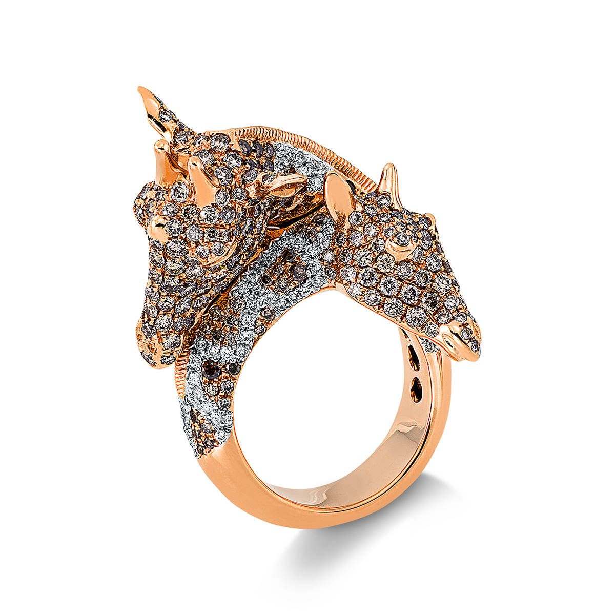 Ring  18kt Rotgold Fassung rhodiniert Giraffe mit 4,23ct Diamanten