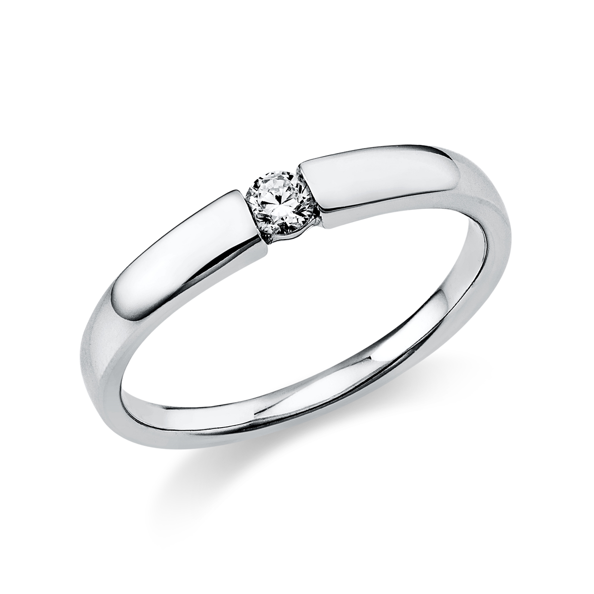 Solitaire Ring  14kt Weißgold poliert mit 0,10ct Diamanten