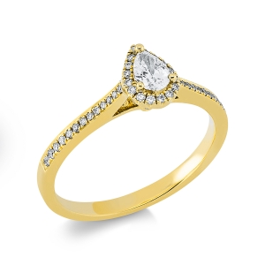 Solitaire Ring mit Seitenbesatz 18kt Gelbgold  Tropfen mit 0,39ct Diamanten