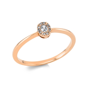 Solitaire Ring mit Seitenbesatz 18kt Rotgold mit 0,09ct Diamanten