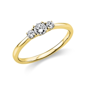 Solitaire Ring mit Seitenbesatz4er-Krappe 18kt Gelbgold mit 0,38ct Diamanten