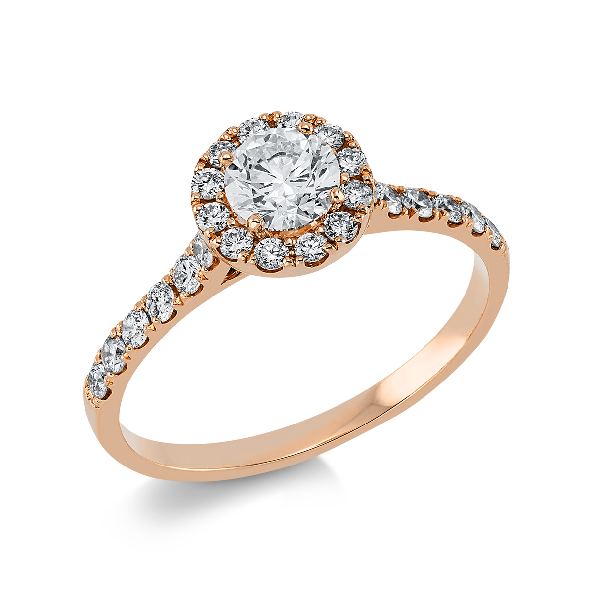 Solitaire Ring mit Seitenbesatz4er-Krappe 14kt Rotgold GIA 6425201261 mit 0,75ct Diamanten