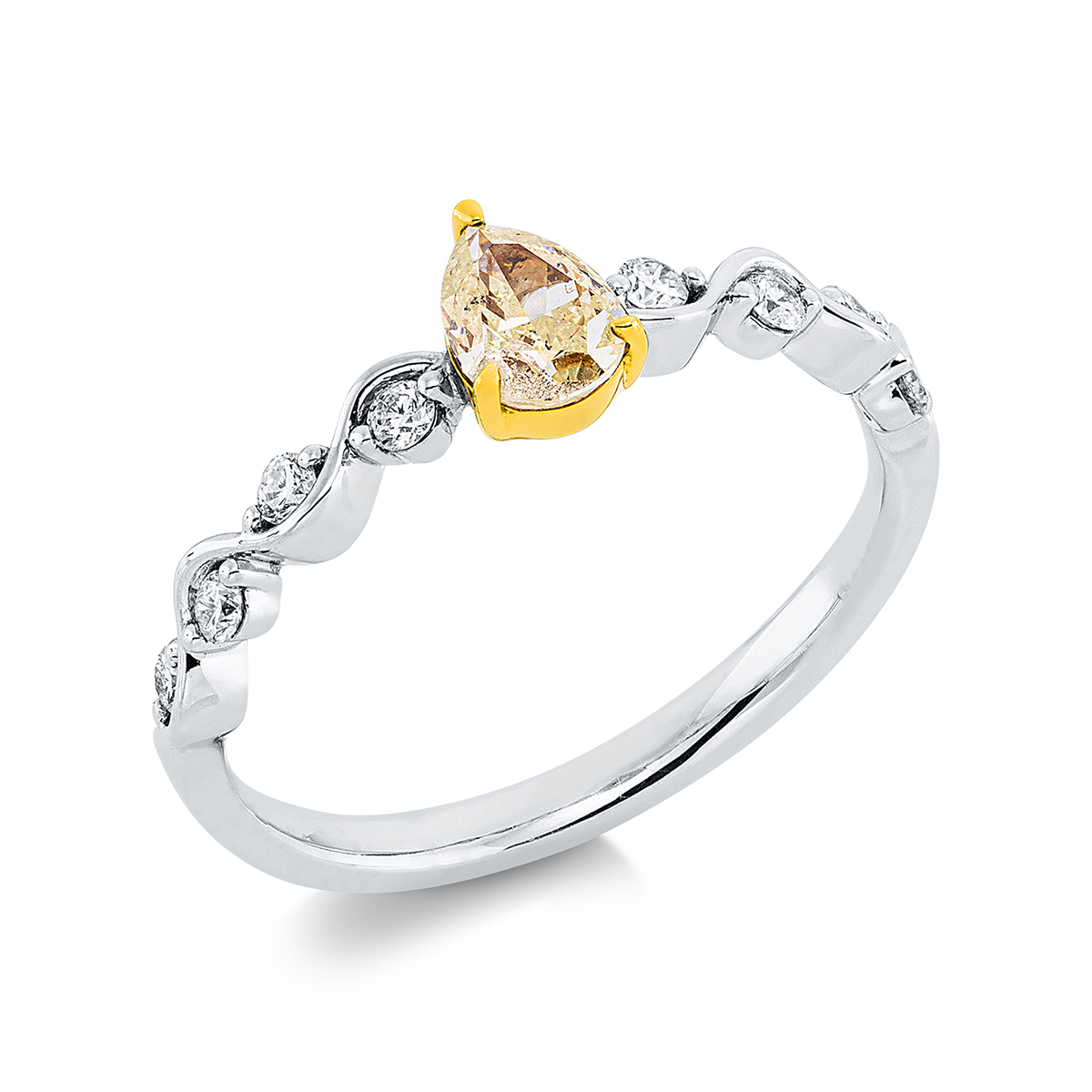 Solitaire Ring mit Seitenbesatz 18kt Weißgold / Gelbgold mit 0,50ct Diamanten